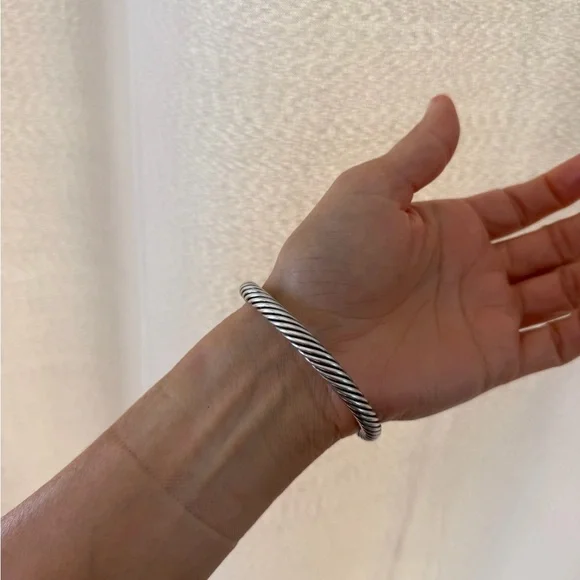 David Yurman Silver Cable Bracelet with Diamond Accents